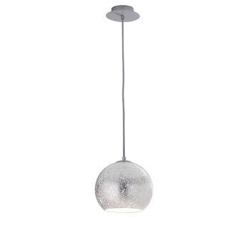 Suspension Vanity en verre avec décoration à la feuille d'argent ou à la feuille d'or et câble en tissu gris, disponible en deux tailles (1XE27)-I-VANITY/S20 SIL 1