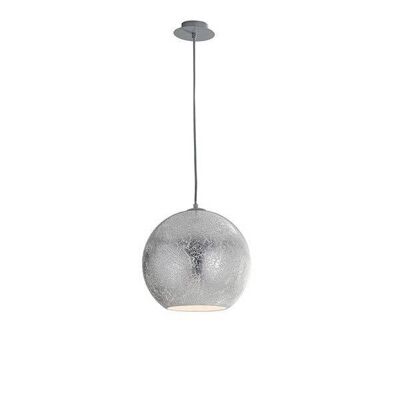Lámpara de suspensión Vanity en cristal con decoración pan de plata o pan de oro y cable textil gris, disponible en dos tamaños (1XE27)-I-VANITY/S30 SIL