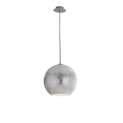 Lampadario a sospensione Vanity in vetro decoro foglia argento o foglia oro e cavo in tessuto grigio, disponibile in due dimensioni (1XE27)-I-VANITY/S30 SIL