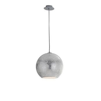 Lampe à suspension Vanity en verre avec décoration à la feuille d'argent ou à la feuille d'or et câble en tissu gris, disponible en deux tailles (1XE27)-I-VANITY/S30 SIL 1