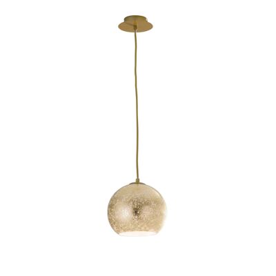 Lampe à suspension Vanity en verre avec décoration à la feuille d'argent ou à la feuille d'or et câble en tissu gris, disponible en deux tailles (1XE27)-I-VANITY/S20 GOLD