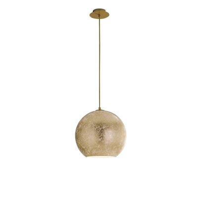 Vanity pendant lamp in glass with silver leaf or gold leaf decoration and gray fabric cable, available in two sizes (1XE27)-I-VANITY/S30 GOLD