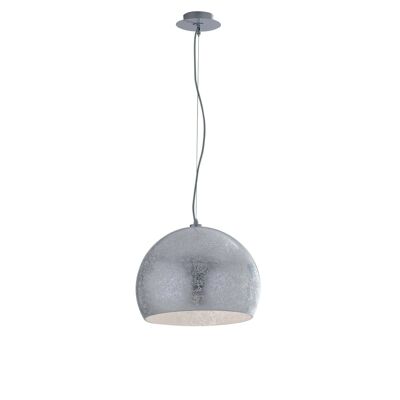 Lampadario a sospensione Vanity in vetro decoro foglia argento o foglia oro e cavo in tessuto grigio, disponibile in due dimensioni (3XE27)-I-VANITY/S40 SIL