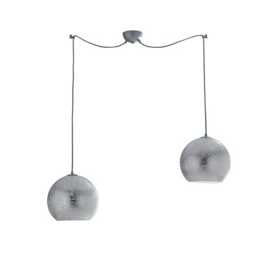 Vanity pendant lamp in glass with silver leaf or gold leaf decoration, gray fabric cable and two light points (2XE27)-I-VANITY/S2 SIL