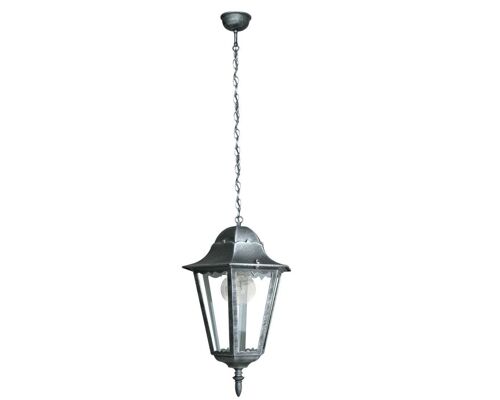 Lampadario Firenze per esterni in alluminio pressofuso nero pennellato argento con diffusore in vetro trasparente (1XE27)-LANT-FIRENZE/S1