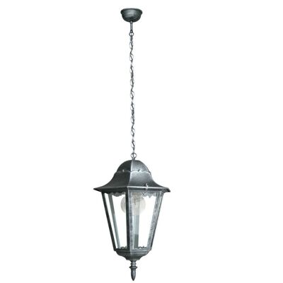 Firenze outdoor chandelier in black die-cast aluminum brushed silver with transparent glass diffuser (1XE27)-LANT-FIRENZE/S1
