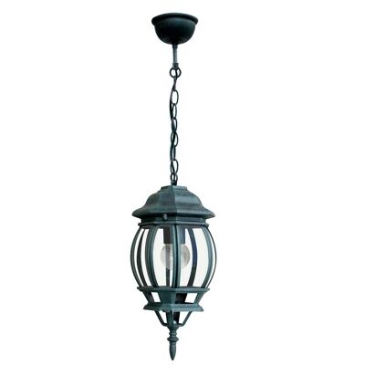 Santiago outdoor chandelier in black die-cast aluminum with green brush and transparent glass diffuser (1XE27)-LANT-SANTIAGO/S1