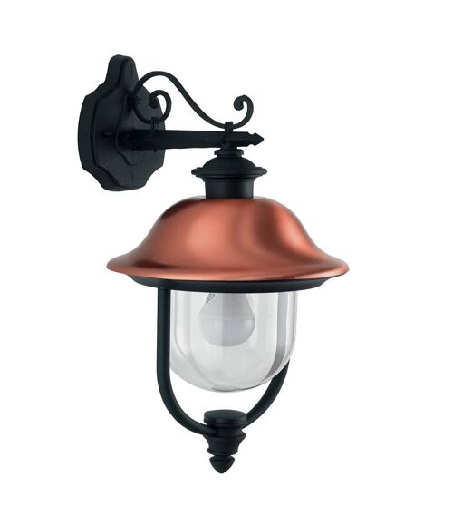 Lanterna applique Venezia per esterni in alluminio pressofuso con finiture in colore rame con diffusore in policarbonato trasparente (1XE27)-LANT-VENEZIA-AP1B