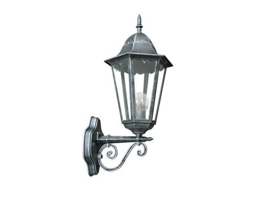 Lanterna Firenze per esterni in alluminio pressofuso nero pennellato argento con diffusore in vetro trasparente (1XE27)-LANT-FIRENZE/AP1A