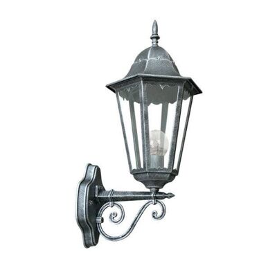Firenze outdoor lantern in black die-cast aluminum brushed silver with transparent glass diffuser (1XE27)-LANT-FIRENZE/AP1A
