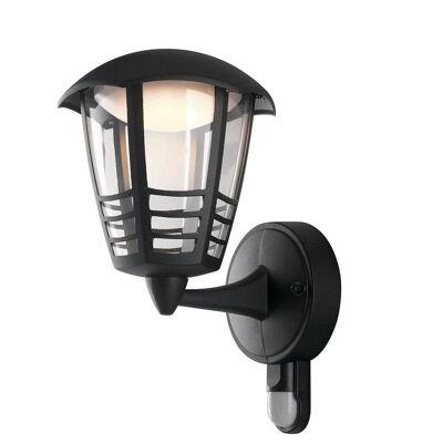 Farol de exterior LED Cloe de aluminio gofrado negro y difusor de policarbonato con sensor de movimiento-LANT-CLOE/AP1A-S