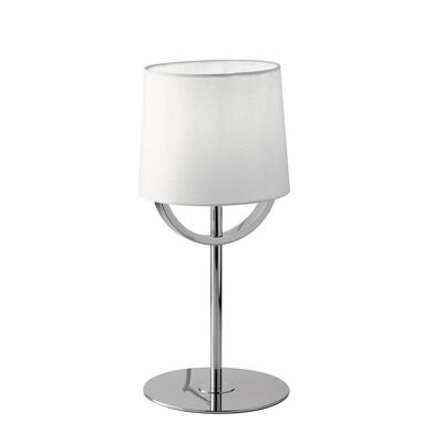 Astoria Lampe aus verchromtem Metall mit Lampenschirm aus weißem Stoff.-I-ASTORIA-L1