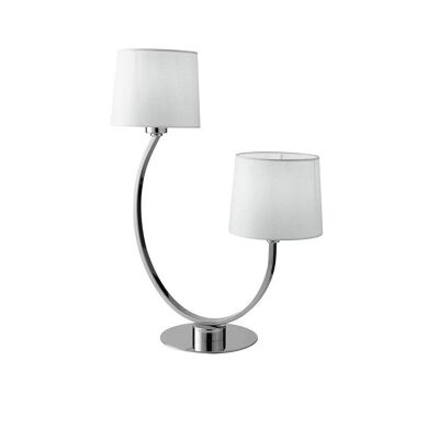 Astoria Lampe aus verchromtem Metall mit Lampenschirm aus weißem Stoff.-I-ASTORIA-L2