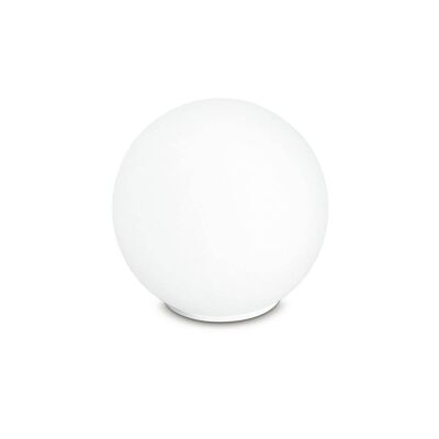 Lampe City sphere en verre soufflé blanc satiné et base rétractable. Disponible en (1XE14)-I-LAMPD/L15 BCO