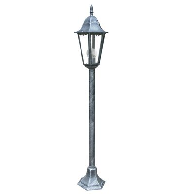 Firenze outdoor lantern pole in black die-cast aluminum brushed silver with transparent glass diffuser (1XE27)-LANT-FIRENZE/P1