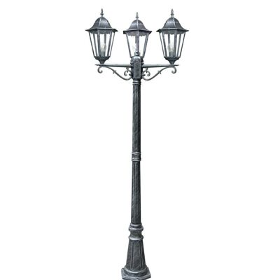 Firenze outdoor lantern pole in black brushed silver die-cast aluminum with transparent glass diffuser (3XE27)-LANT-FIRENZE/P3