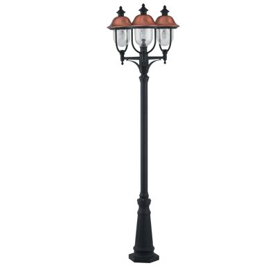 Venice outdoor lantern pole in die-cast aluminum with copper-colored finishes with transparent polycarbonate diffuser (3XE27)-LANT-VENEZIA-P3