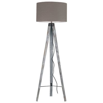 GALLERY floor lamp with honey oak trestle and white fabric lampshade-I-GALLERY/PT