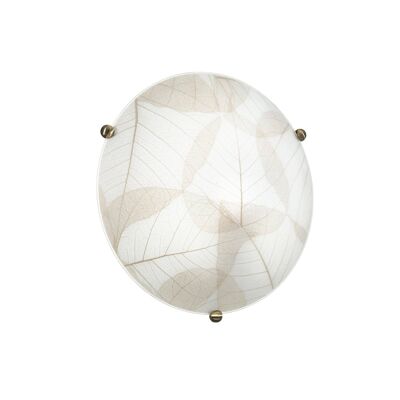 Plafón EDEN de cristal blanco con decoración de hojas marrones-I-EDEN/PL30