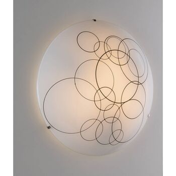 Plafonnier KARMA en verre blanc brillant décor cercles noirs-I-KARMA-PL30 2