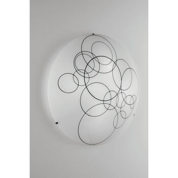Plafonnier KARMA en verre blanc brillant décor cercles noirs-I-KARMA-PL30 3