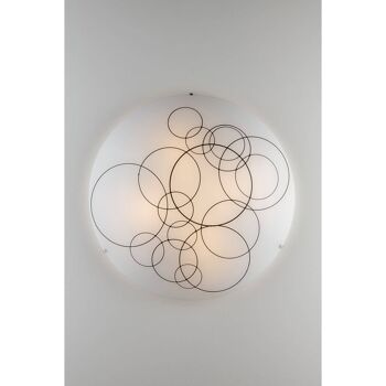 Plafonnier KARMA en verre blanc brillant décor cercles noirs-I-KARMA-PL30 4
