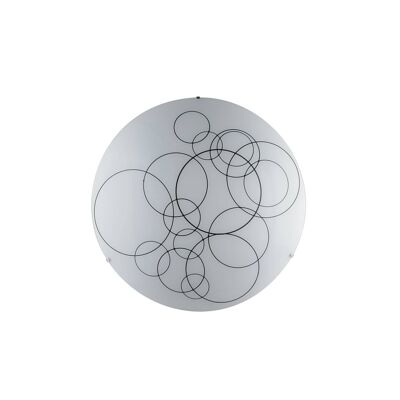 Plafonnier KARMA en verre blanc brillant décor cercles noirs-I-KARMA-PL50