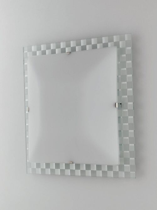 Plafoniera LED Glamour in vetro bianco con vernici a specchio con decoro a scacchi-I-GLAMOUR/PL35Q