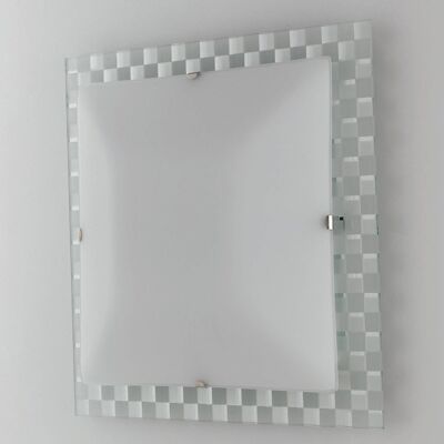 Glamor LED ceiling light in white glass with mirror paints with checkered decoration-I-GLAMOUR/PL35Q