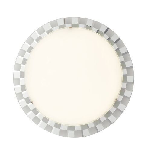 Plafoniera LED Glamour in vetro bianco con vernici a specchio con decoro a scacchi-I-GLAMOUR/PL45R