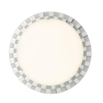 Glamor LED ceiling light in white glass with mirror paints with checkered decoration-I-GLAMOUR/PL45R