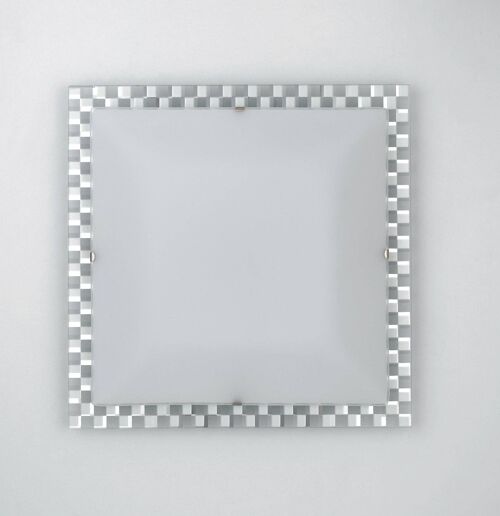 Plafoniera LED Glamour in vetro bianco con vernici a specchio con decoro a scacchi-I-GLAMOUR/PL45Q