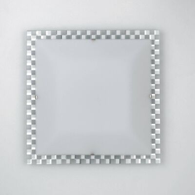 Glamor LED ceiling light in white glass with mirror paints with checkered decoration-I-GLAMOUR/PL45Q