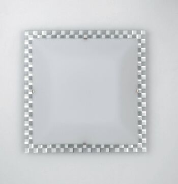 Plafonnier LED Glamour en verre blanc avec peintures miroir à décor à carreaux-I-GLAMOUR/PL45Q 1