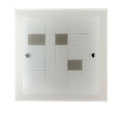 MUSA Deckenleuchte aus weißem Glas mit taubengrauen Dekorationen (2xE27)-I-MUSA/PL40