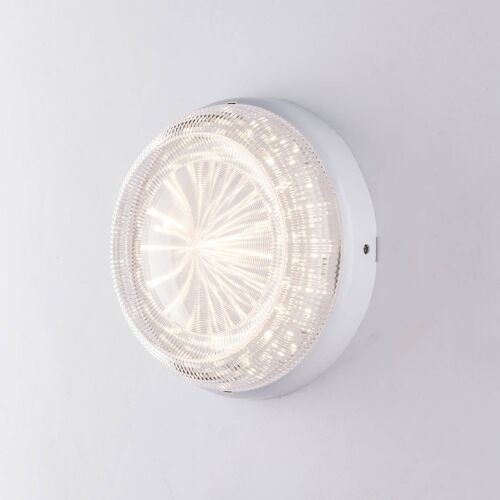Plafoniera per esterni Capri con LED integrato, luce naturale e diffusore trasparente effetto diamantato. Disponibile in due dimensioni-LED-CAPRI-S-BCO
