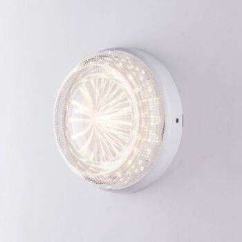 Plafonnier d'extérieur Capri avec LED intégrée, lumière naturelle et diffuseur effet diamant transparent. Disponible en deux tailles-LED-CAPRI-S-BCO 1