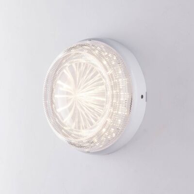 Plafoniera per esterni Capri con LED integrato, luce naturale e diffusore trasparente effetto diamantato. Disponibile in due dimensioni-LED-CAPRI-L-BCO