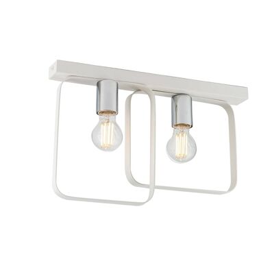 Plafoniera Smith in metallo nero e oro o bianco e argento, con doppia lampadina(2XE27)-I-SMITH-PL2-BCO