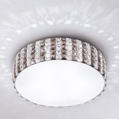Tango ceiling lamp in chromed metal with transparent and smoked K9 crystals, and glass diffuser (6XG9)-I-TANGO/PL45