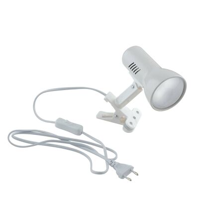 Portable CARRERA spotlight with clamp and metal plug with white finish (1xE27)-SPOT-CARRERA-C