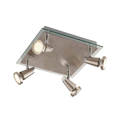 Spot LED MIAMI en métal finition nickel brossé avec cadre transparent, lumières orientables et ampoules incluses-SPOT-MIAMI-PL4