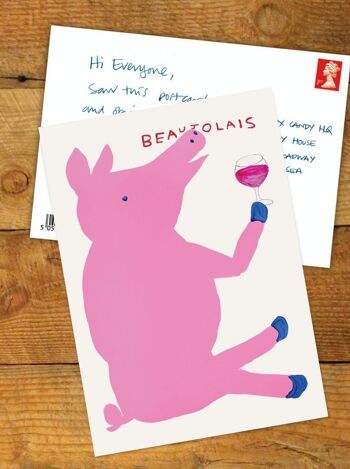 Carte Postale - Affiche A6 Amusante - Cochon Beaujolais Amusant 2
