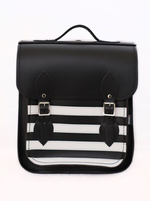 Handmade Leather City Backpack - Gothic Striped White & Black