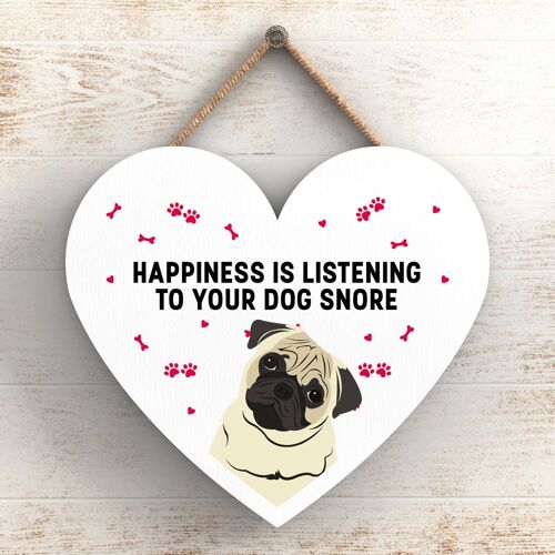 P5805 - Pug Happiness Dog Snoring Without Katie Pearson Artworks Heart Hanging Plaque