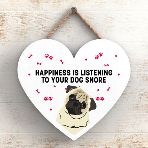 P5805 - Pug Happiness Dog Snoring Without Katie Pearson Artworks Heart Hanging Plaque