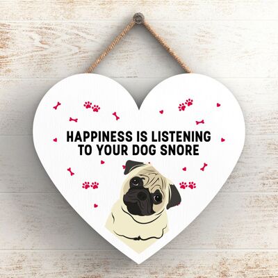 P5805 - Pug Happiness Dog Russare senza Katie Pearson Artworks Placca da appendere al cuore