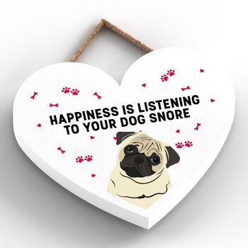 P5805 - Pug Happiness Dog Snoring Without Katie Pearson Artworks Plaque à suspendre en forme de cœur 2