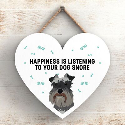 P5808 - Schnauzer Happiness Dog Snoring Without Katie Pearson Artworks Heart Hanging Plaque