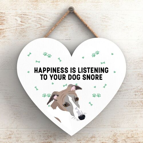 P5817 - Whippet Happiness Dog Snoring Without Katie Pearson Artworks Heart Hanging Plaque